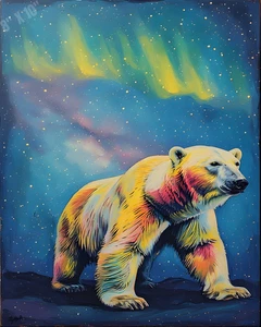 Polar Bear With Rainbow Aurora Background Pop Art 8X10 Print - Picture 1 of 1