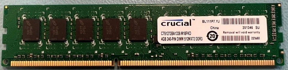 Crucial CT51272BA1339 4GB PC3-10600 DDR3-1333Mhz Server Memory Module RAM - Image 1 of 1