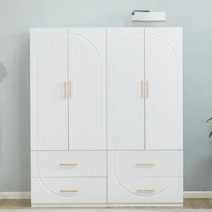 4 Doors White Wooden Armoire Wardrobe Closet Bedroom Freestanding Storage Closet - Picture 1 of 7