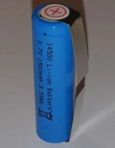 Li-Ion Akku Typ AA 14500 3,7V 1500mAh 50 x 14mm mit U Anschlüsse -Saustark- - Bild 1 von 1
