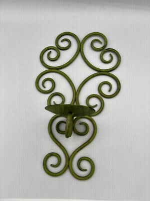 Metal Candle Holder Wall Sconce, Antique Green Painted. 13.5x 8" - Image 1 of 4
