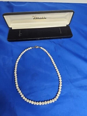 Vintage Natural White Single Strand Pearl Necklace Lobster Claw Clasp 16" - Image 1 of 4