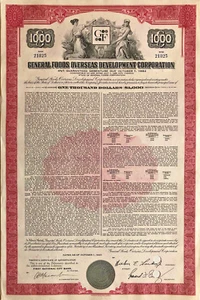 General Foods Overseas Development Corporation 1967 certificado de fianza de $1,000 - Imagen 1 de 1