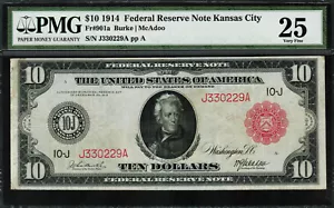 1914 $10 Red Seal - Federal Reserve Note Kansas City - FR-901a - Graded PMG 25 - Picture 1 of 2