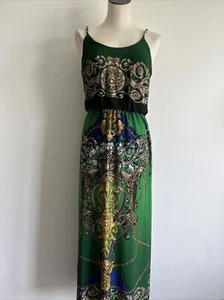 SOHO Apparel LTD Maxi Green Gold Scroll Print Sleeveless Chain Strap Small - Picture 1 of 11