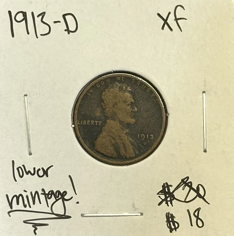 1913 D Lincoln Wheat Cent XF - Better Date Cover