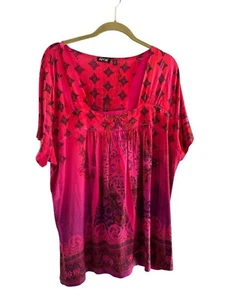 Apt. 9 Pink & Purple Geometric Print Short-Sleeve Blouse 3X Ombre Tie Dye Boho a - Picture 1 of 7
