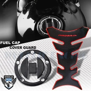 CHROMED RED PRO GRIP TANK PAD+CARBON LOOK GAS CAP COVER 04-17 GSXR-600/750/1000 - Picture 1 of 7