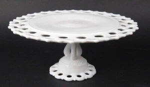 Vintage Westmoreland Milk Glass Cake Stand Doric Lace Edge - Picture 1 of 2