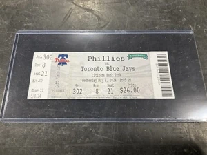 PHILLIES~2024 TALÓN DE BOLETO 5/8/24 VS BLUE JAYS USADO CURVA EN EL MEDIO - Imagen 1 de 1