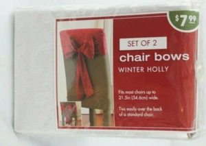 Package of 2 Chair Bows Winter Holly - White Christmas Holiday Wedding Party  - Picture 1 of 10