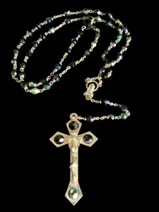 Antique Rosary Roma Italy Blue Antique Beads Cross Necklace Crucifix - Picture 1 of 6