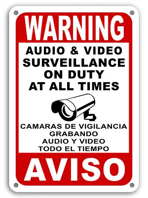 SEÑALES DE VIGILANCIA ADVERTENCIA SEGURIDAD CCTV SEÑAL AUDIO VIDEO CÁMARA ESPAÑOL INGLÉS Foto 1 de 4