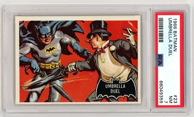 1966 BATMAN TOPPS BLACK BAT #23 UMBRELLA DUEL PSA 7 - Image 1 of 2