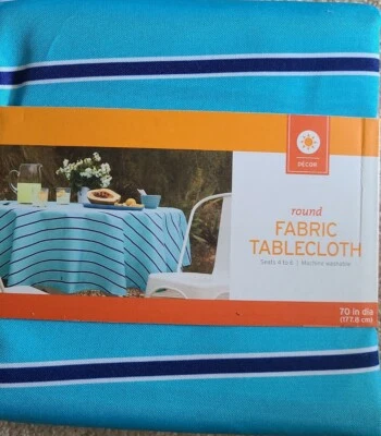 New! Decor by Target Summer Wipeable Tablecloth Blue Stripe Round 70" Diameter - Image 1 of 2