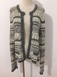 CHICO'S Striped Cardigan Sweater Ivory w/Black Knit Size 1 - Picture 1 of 12