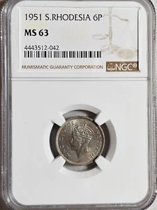 Southern Rhodesia 6 Pence 1951 NGC MS 63 - Picture 1 of 2