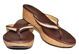 UGG AUSTRALIA Brown Leather Wedge Thong Sandals US 8.5 - Picture 1 of 10