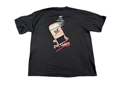 Camiseta Masculina Vintage WWF Attitude Grande Preta Sem Armas Sem Facas Apenas Cadeiras WWE - Imagem 1 de 4