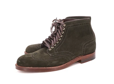 NEW | $713 ALDEN x J CREW 7.5 E HUNTER GREEN SUEDE WING TIP BOOT BROGUE BARRIE - Image 1 of 4