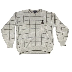 David Taylor Mens Beige Grid Knit Sweater Large Tall With Embroidered Golf Bag D - Picture 1 of 11