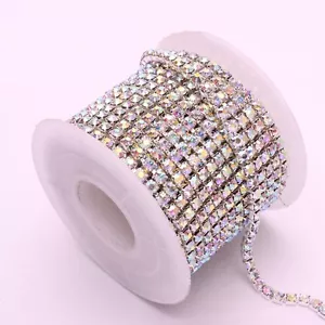 Hot 10 Yards Silver & Gold Crystal AB Rhinestone Chain DIY Sewing Accessories - Picture 1 of 11