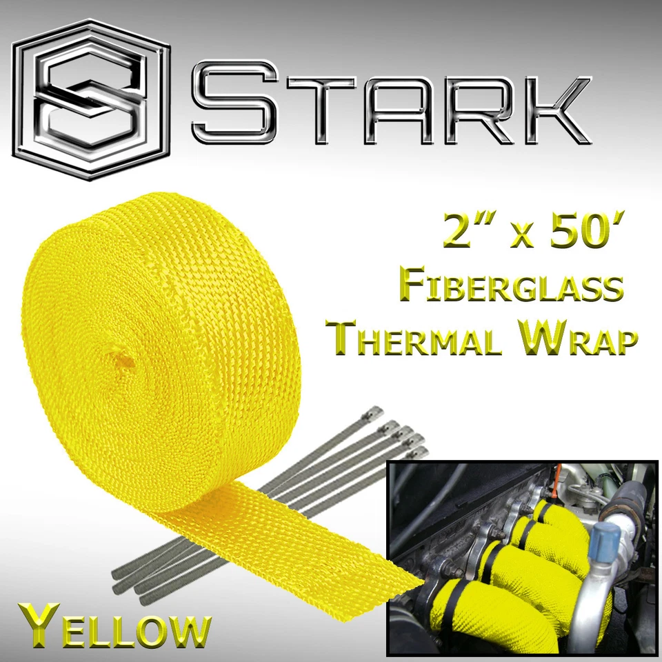 (2-Pack) 2"x 50ft ExhaustFiberglass Heat Wrap Tape w/ 5 Steel Ties - Yellow (VW) - Image 1 of 2
