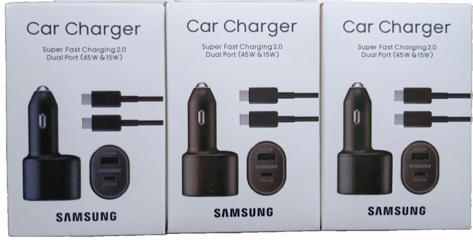 *Lot of 3pcs* Samsung Dual Port Super Fast Charging Car Charger + USB-C Cable - Image 1 of 2