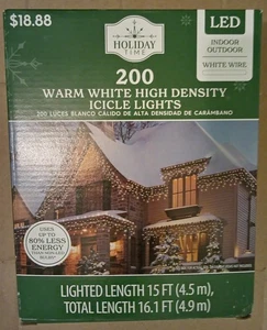 200-Count Warm White LED High-Density Icicle Christmas Lights with White Wire - Picture 1 of 1