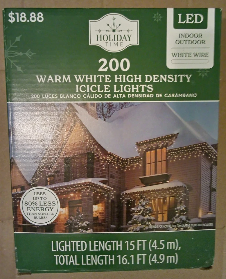 200-Count Warm White LED High-Density Icicle Christmas Lights with White Wire - Image 1 of 1
