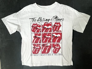 Zara Girls 8/9 Rolling Stones Band Tee White/Red Oversized - Picture 1 of 3