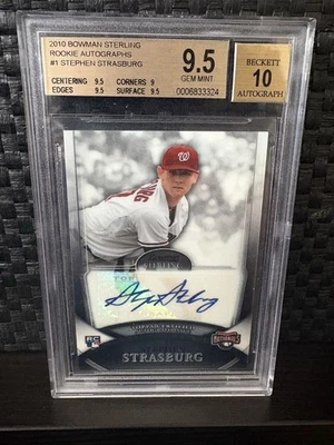 Stephen Strasburg 2010 Bowman Sterling Rookie Autographs #1 RC Beckett 9.5/10 - Image 1 of 2