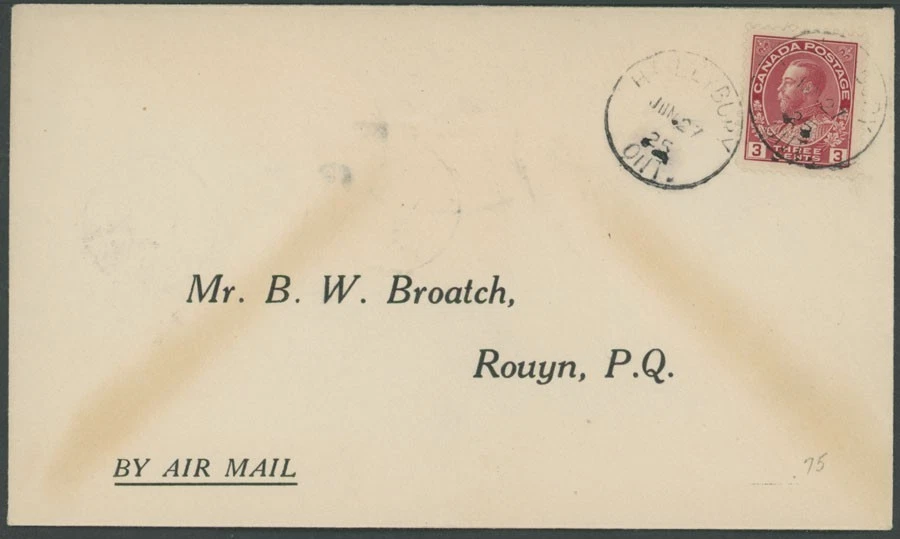 1925, КАНАДСКАЯ СЕВЕРНАЯ ВОЗДУШНАЯ СЛУЖБА ОБЛОЖКА ПЕРВОГО ПОЛЕТА, HAILEYBURY TO ROUYN U#CL5b - Изображение 1 из 3