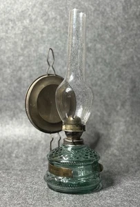 Antique German Ditmar Kerosene Lamp, Green Glass Brass Reflector Export Mark - Picture 1 of 8