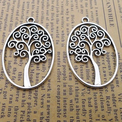 6 o 15 piezas, antiguo plata árbol de la vida grande ovalado filigrana encanto JHS454 Foto 1 de 4