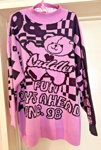 H&M Divided Pink & Black Slouchy Soft Acrylic Sweater Vintage 90s Style XL ? - Picture 1 of 8