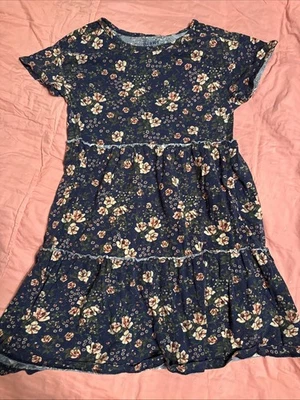 Antiguo Vestido Azul Marino Niñas Pequeñas Floral En Niveles L 10-12  Foto 1 de 3
