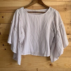 Hippie Laundry Crop Blouse Small Summer Striped Flare Sleeve Cotton - Picture 1 of 6