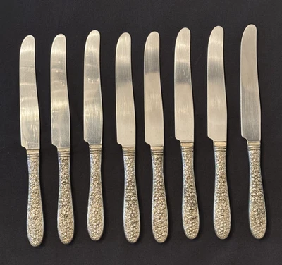 (8) CUCHILLOS DE CENA NARCISSUS Silverplate National Silver Co. con diseño de reverso Foto 1 de 4