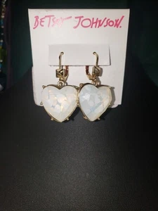 Betsey Johnson AB Crystal Heart Gold Drop Earrings With Gift Bag - Picture 1 of 3