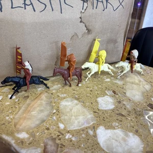 Vintage 4 1950’s Marx Fort Apache Plastic Horseback Mounted Indians Some Painted - Picture 1 of 5