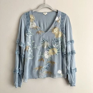 Anthropologie Tiny Frances Embroidered V-Neck Long Sleeve Ruffled Top Size XS - Picture 1 of 10