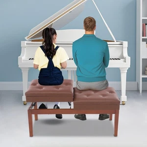 Banco de piano de doble asiento ajustable dúo banco de piano banco de piano con caja de almacenamiento - Imagen 1 de 7