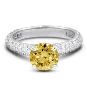 Anillo de compromiso de oro de 14 k con diamantes extraídos de tierra redonda SI2 amarillo de 2,60 quilates - Imagen 1 de 10