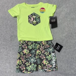 Hurley Baby 12M Infant Toddler Swim Shorts Rashguard 2-piece Yellow Gray UPF 50+ - Picture 1 of 7
