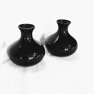 Set 2 Contemporary Black Glass Taper Candlestick Holders-Homart - Picture 1 of 5