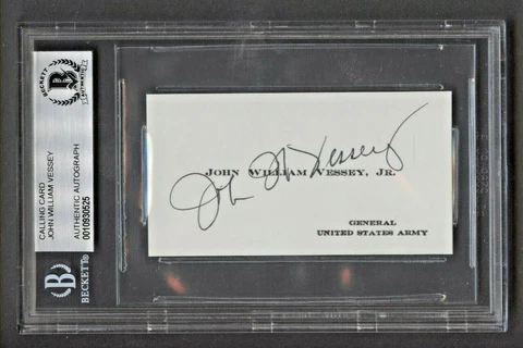 John William Vessey signed autograph auto General US Army Calling Card BAS Slab Cover