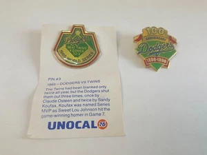 Lot of 2 L.A. Dodgers 1990 Pins 100 Year 1965 World Series #3 Twins MLB Baseball - Picture 1 of 4