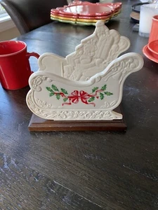 Vintage Lenox Sleigh With Wood Base Napkin Holder - Picture 1 of 3