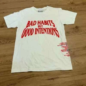 NEW VLONE x Nav Bad Habits but Good Intentions White Tee Sz Small 100% Authentic - Picture 1 of 4